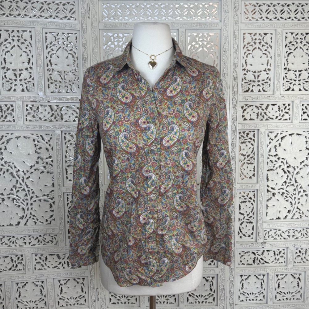 J Crew Made With Liberty Paisley Button Up Shirt Sz 0‎ Colorful Preppy Career